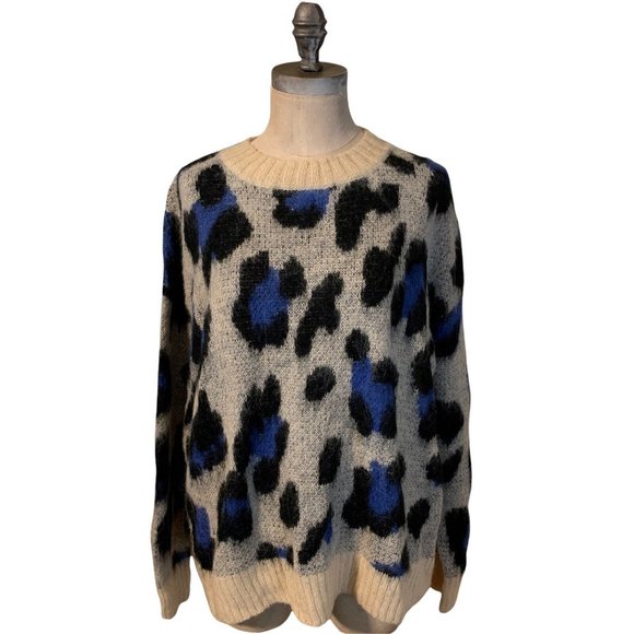The Korner Sweaters - The Korner Sweater Size S/M Cheetah Blue Print Oversized Wool Mohair Blend
